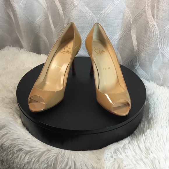 Christian Louboutin Shoes - Christian Louboutin Beige Patent Peep-Toe Pumps